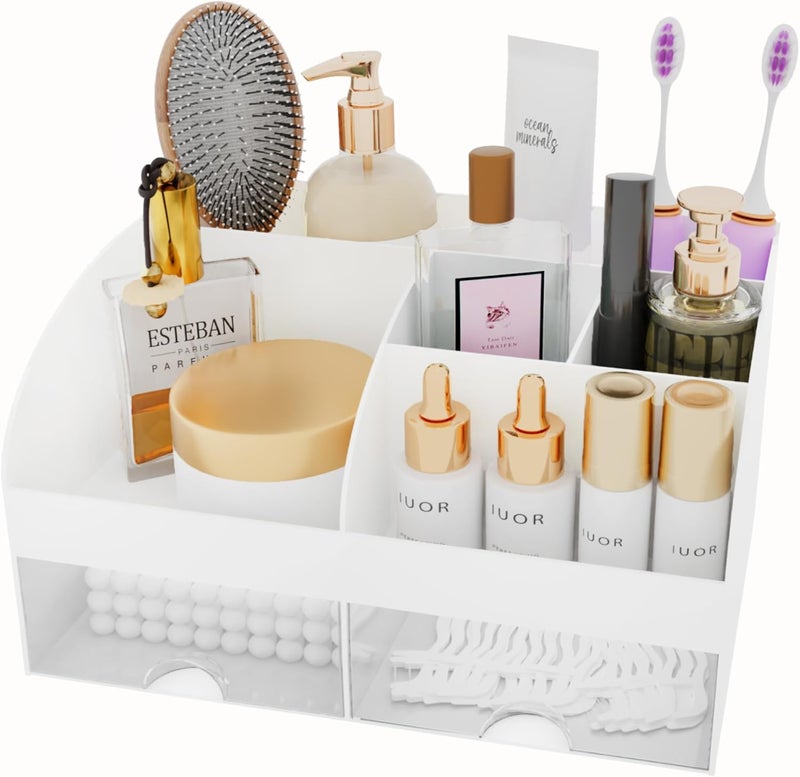 COMFYROOM Makeup Organizer with Drawers, Cosmetic Storage for Dresser Vanity and Bathroom Countertop, Beauty Holder for Lipstick Brush, Skincare Organizer for Vanity, Cosmetic Display Case (White) - Image 4